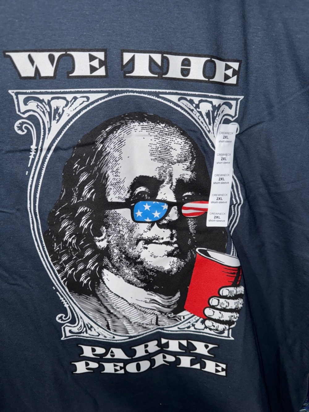Dark Blue "We The Party People" Ben Franklin Graphic Shirt Size 2XL NWT - Picture 8 of 13
